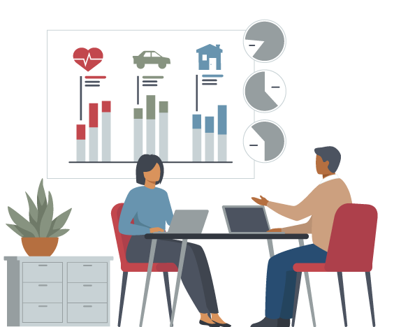 Illustration of an insurance data analyst at work.